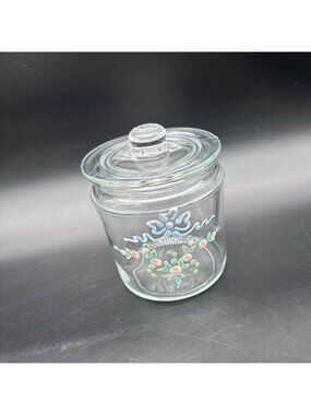 Vintage Glass Jar Canister Floral Storage Container Pink Blue Farmhouse Cottage